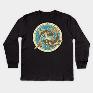 Vintage Pisces Zodiac Art Kids Long Sleeve T-Shirt